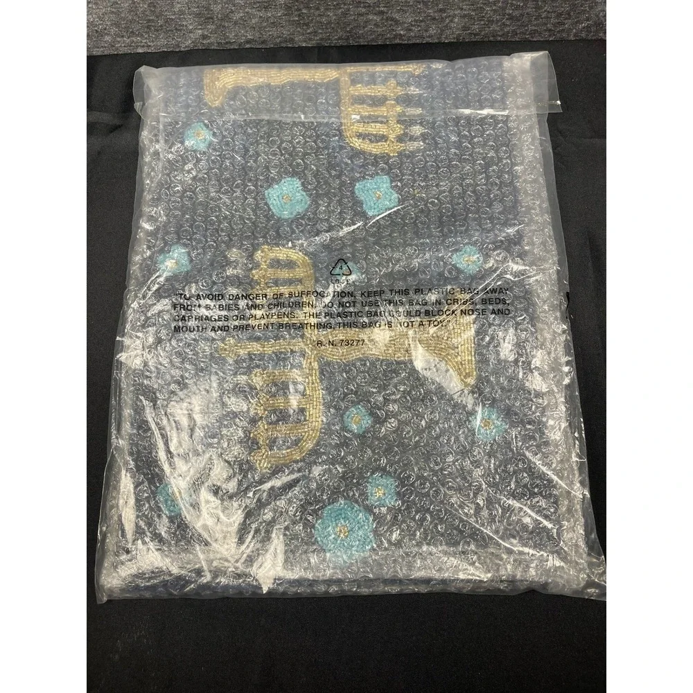 Kohls Hanukkah Table Runner Navy Blue Gold Beaded Menorah Floral 24STLHORN21 NEW